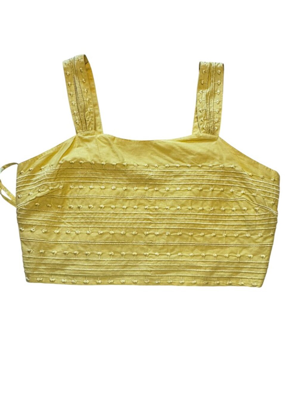 Avec Les Filles Yellow Embroidered Crop Top Size 12| Textured Cotton Tank | NWT